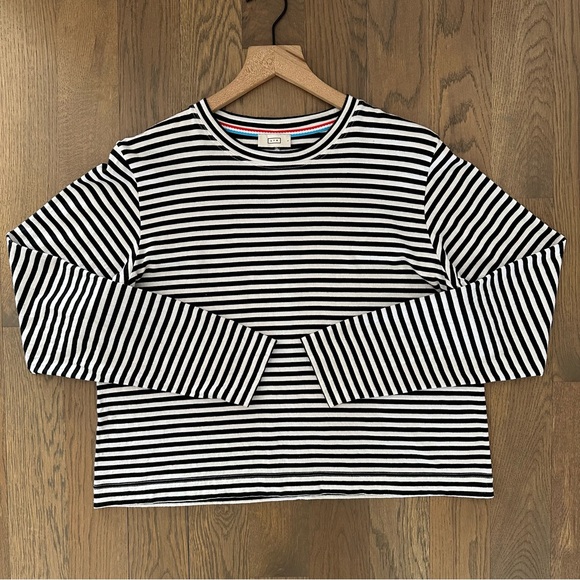AYR Port Tee Cropped Long Sleeve Crew Neck T-Shirt Black and White Stripe Large - Picture 4 of 8